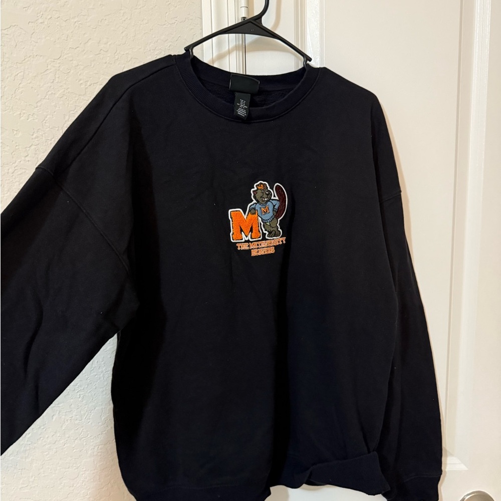 H&M Black Crewneck Sweater with Embroidered Design
